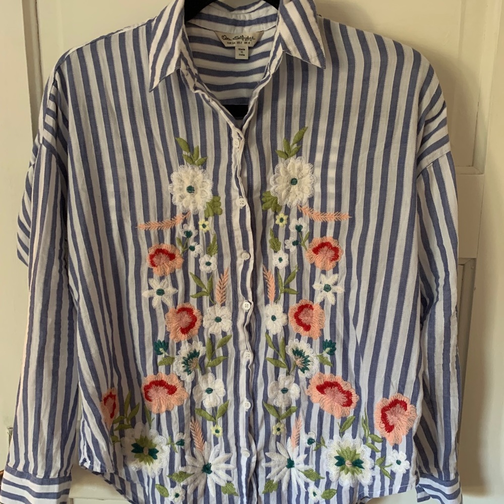 Miss Selfridge Floral Striped Embroidered Blouse
